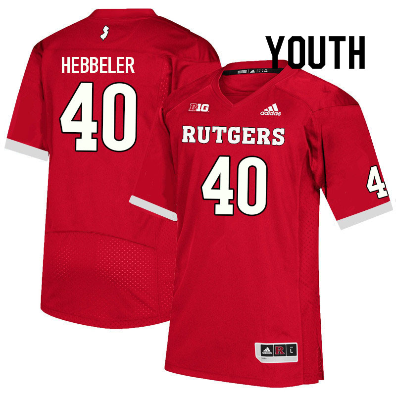 Youth #40 Connor Hebbeler Rutgers Scarlet Knights College Football Jerseys Sale-Scarlet